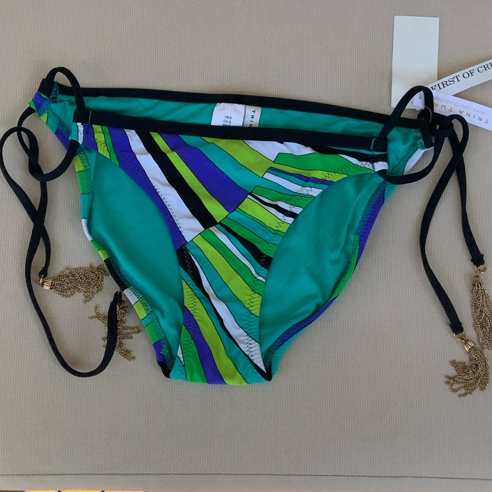 Trina Turk Green and Blue Striped Bikini Bottom